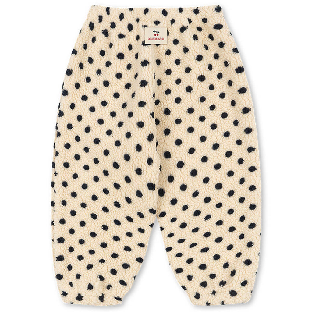 Pantalon de survêtement en polaire à pois jaunes en polyester recyclé, avec taille élastique pour enfants de crèche et de maternelle