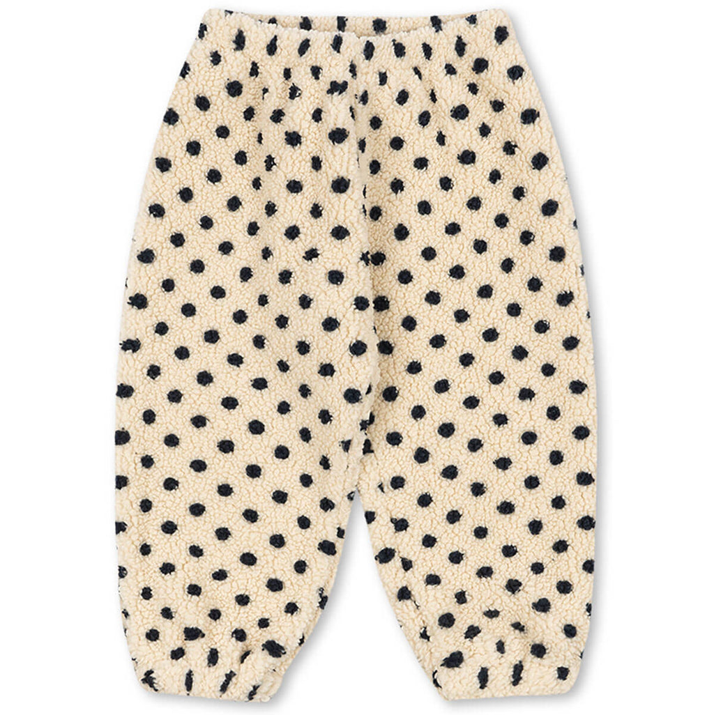 Pantalon de survêtement en polaire à pois jaunes en polyester recyclé, avec taille élastique pour enfants de crèche et de maternelle