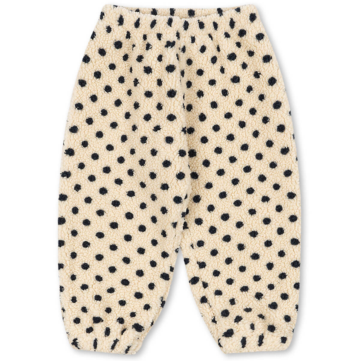 Pantalon de survêtement en polaire à pois jaunes en polyester recyclé, avec taille élastique pour enfants de crèche et de maternelle