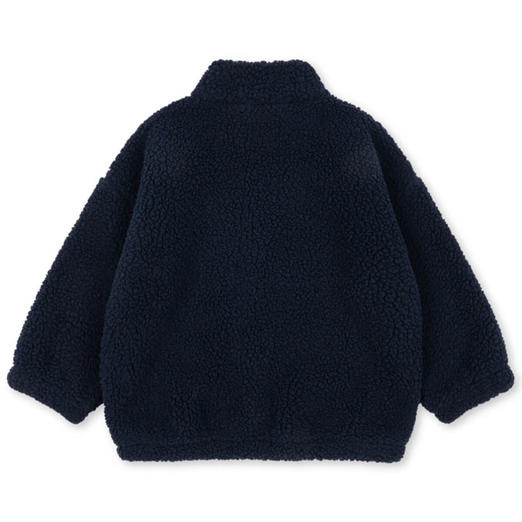 Veste en molleton polaire uni bleu marine foncé avec col montant et zip intégral pour enfant, saison de transition