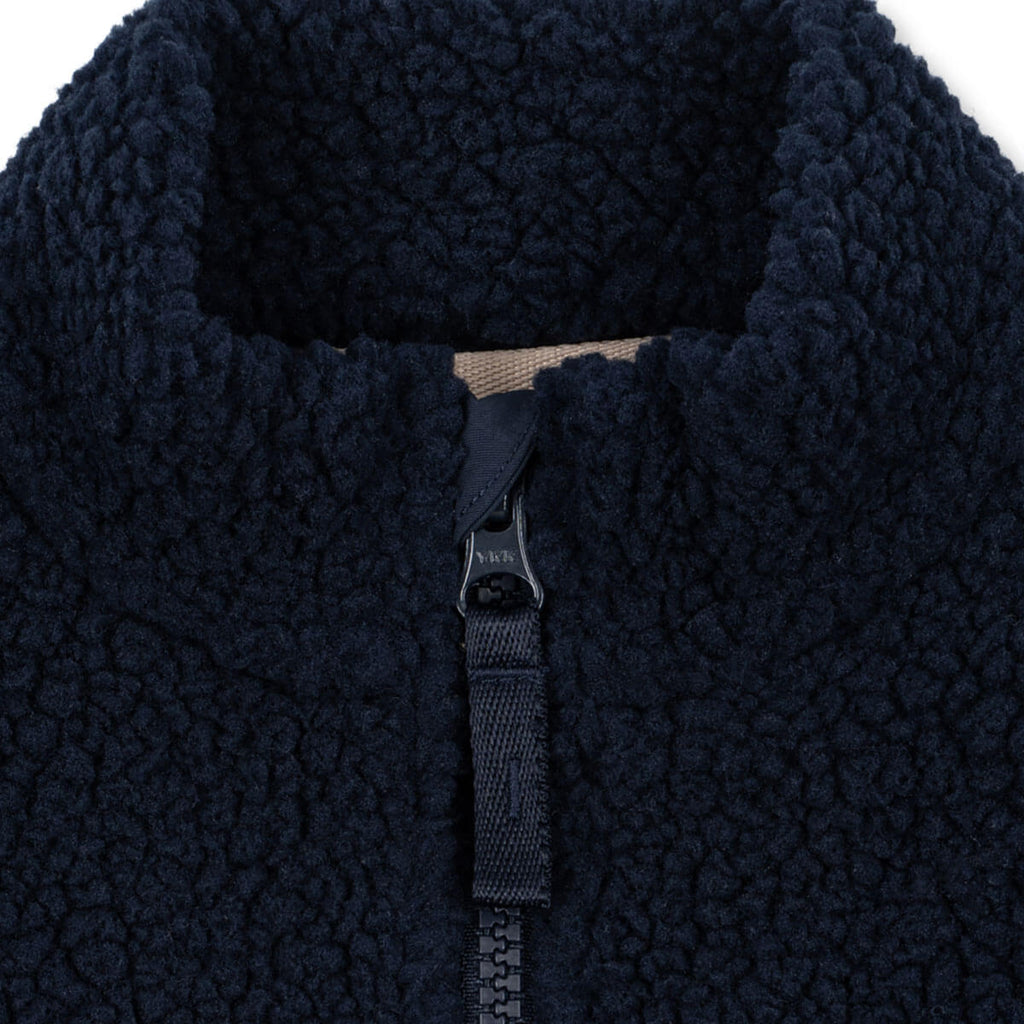 Veste en molleton polaire uni bleu marine foncé avec col montant et zip intégral pour enfant, saison de transition