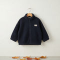 Veste en molleton polaire uni bleu marine foncé avec col montant et zip intégral pour enfant, saison de transition