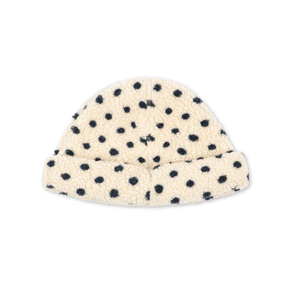 Bonnet d'hiver en polaire recyclée à pois jaunes avec bord repliable pour enfants par temps froid