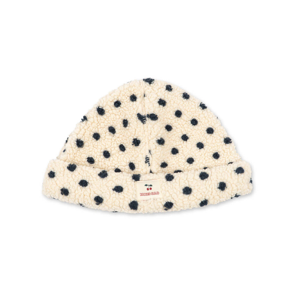 Bonnet d'hiver en polaire recyclée à pois jaunes avec bord repliable pour enfants par temps froid