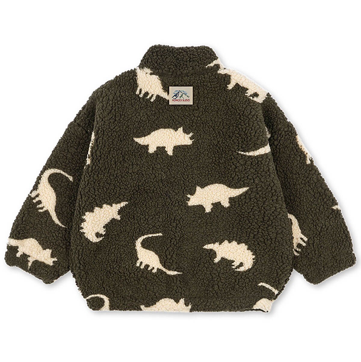 Veste polaire "Pile" avec silhouette dinosaure sarcelle, col montant et poignets élastiqués pour enfant, idéale pour la mi-saison