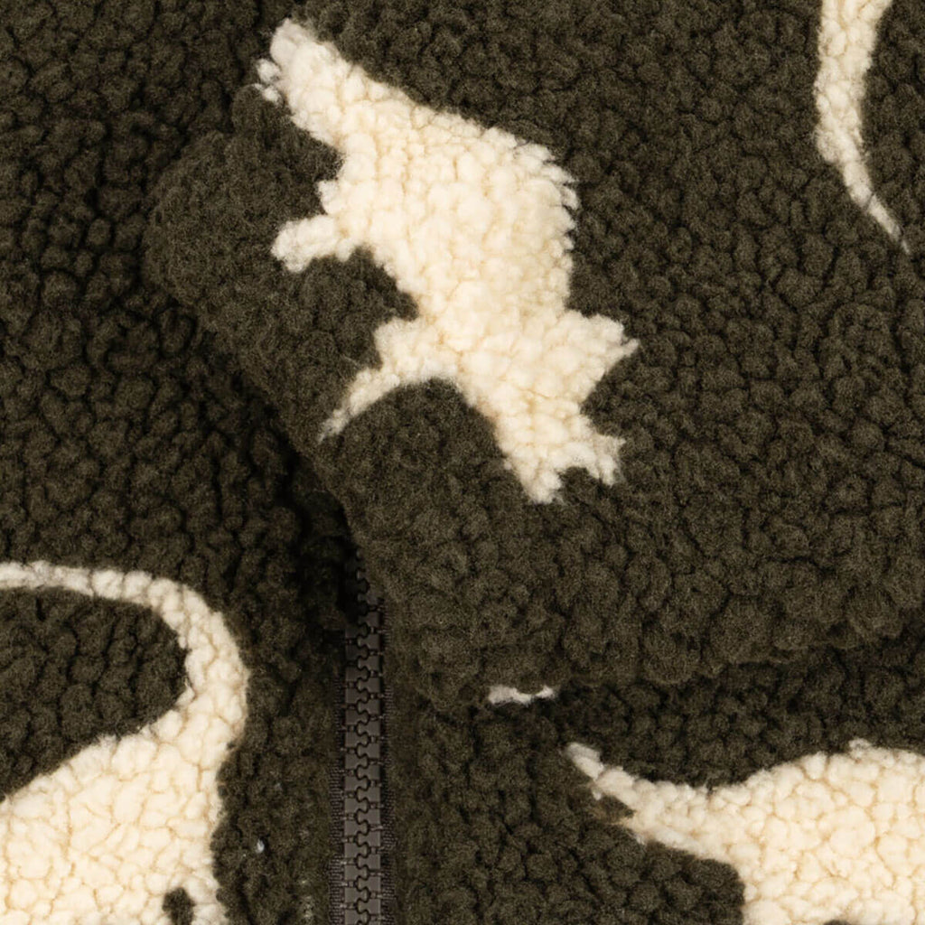 Veste polaire "Pile" avec silhouette dinosaure sarcelle, col montant et poignets élastiqués pour enfant, idéale pour la mi-saison