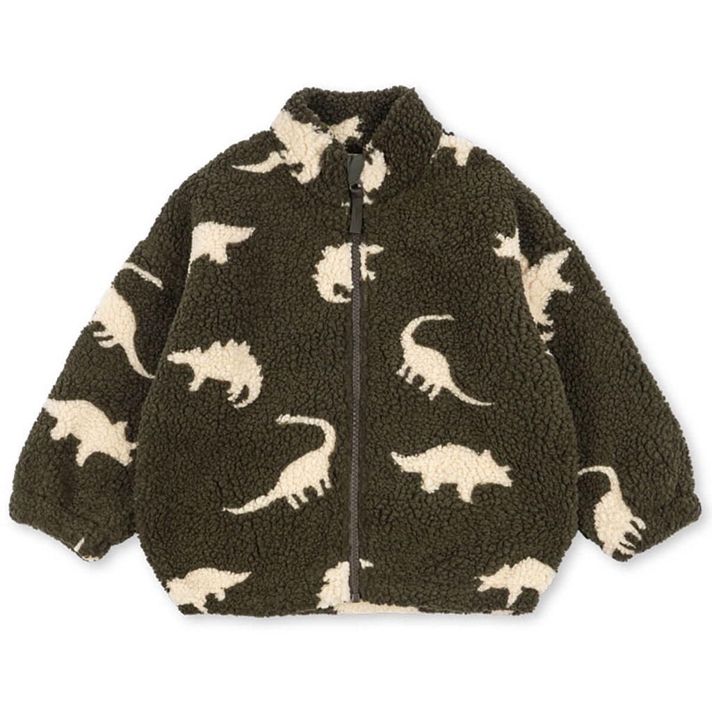 Veste polaire "Pile" avec silhouette dinosaure sarcelle, col montant et poignets élastiqués pour enfant, idéale pour la mi-saison
