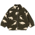 Veste polaire "Pile" avec silhouette dinosaure sarcelle, col montant et poignets élastiqués pour enfant, idéale pour la mi-saison