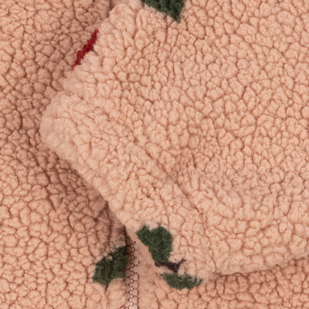 Veste polaire rose fleurie à col montant et fermeture éclair intégrale pour enfant, idéale mi-saison