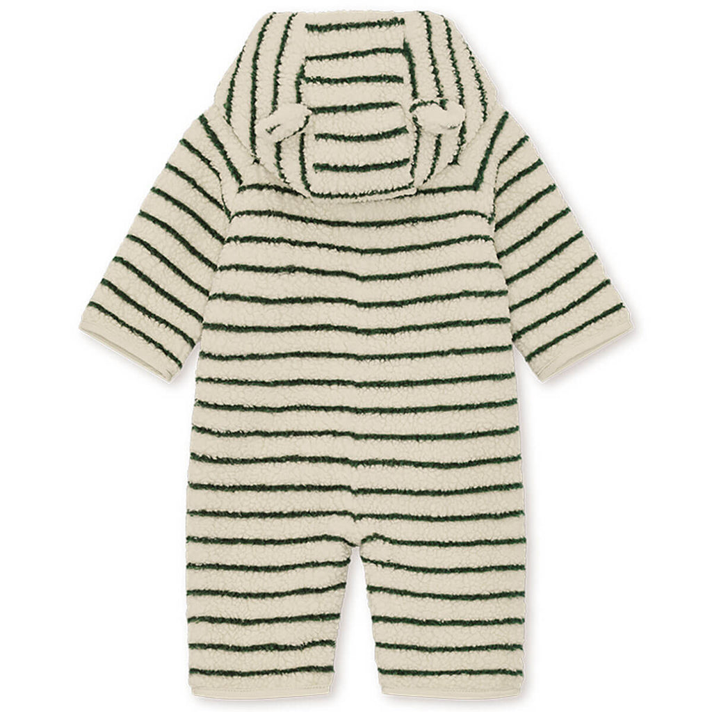 Combinaison à capuche en polaire rayée verte avec zip intégral et doublure polaire pour bébé (sieste en poussette)