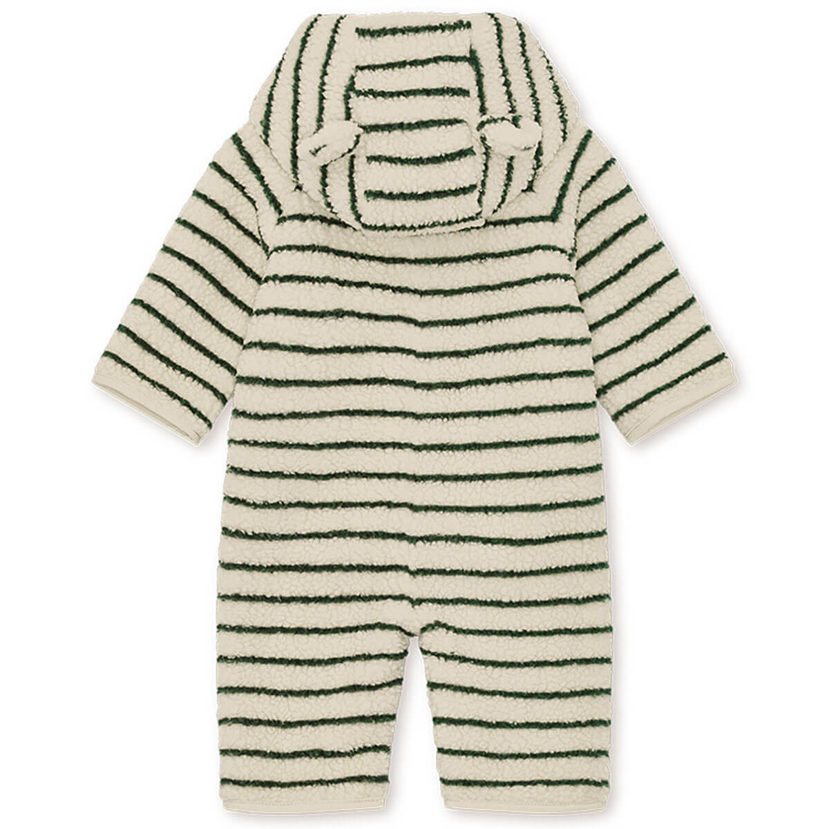 Combinaison à capuche en polaire rayée verte avec zip intégral et doublure polaire pour bébé (sieste en poussette)