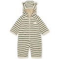 Combinaison à capuche en polaire rayée verte avec zip intégral et doublure polaire pour bébé (sieste en poussette)
