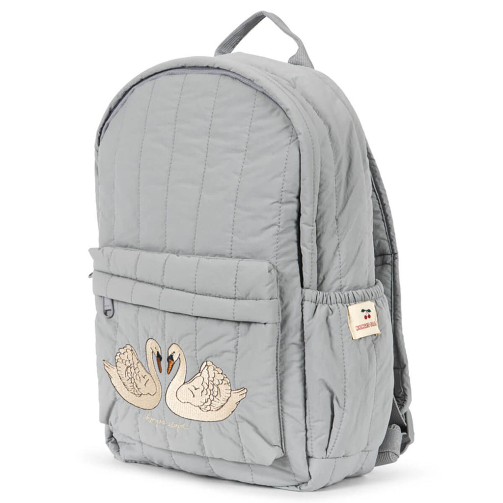 Sac à dos gris matelassé en nylon avec sangle de poitrine et poche latérale pour bouteille pour l'école et les activités de plein air des enfants