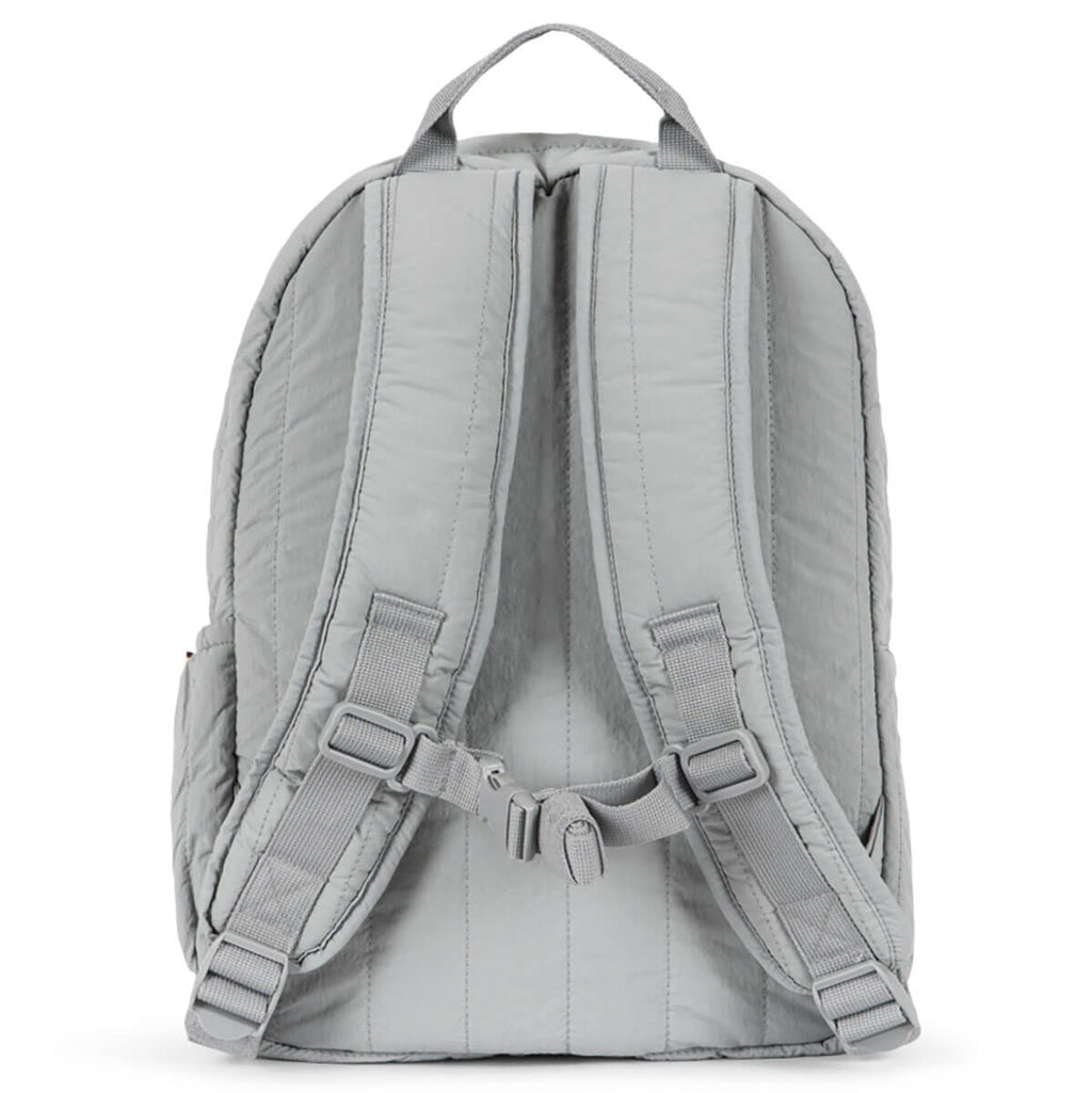 Sac à dos gris matelassé en nylon avec sangle de poitrine et poche latérale pour bouteille pour l'école et les activités de plein air des enfants
