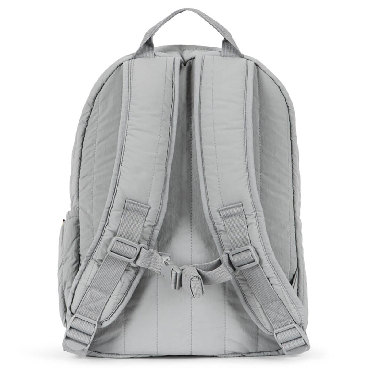 Sac à dos gris matelassé en nylon avec sangle de poitrine et poche latérale pour bouteille pour l'école et les activités de plein air des enfants