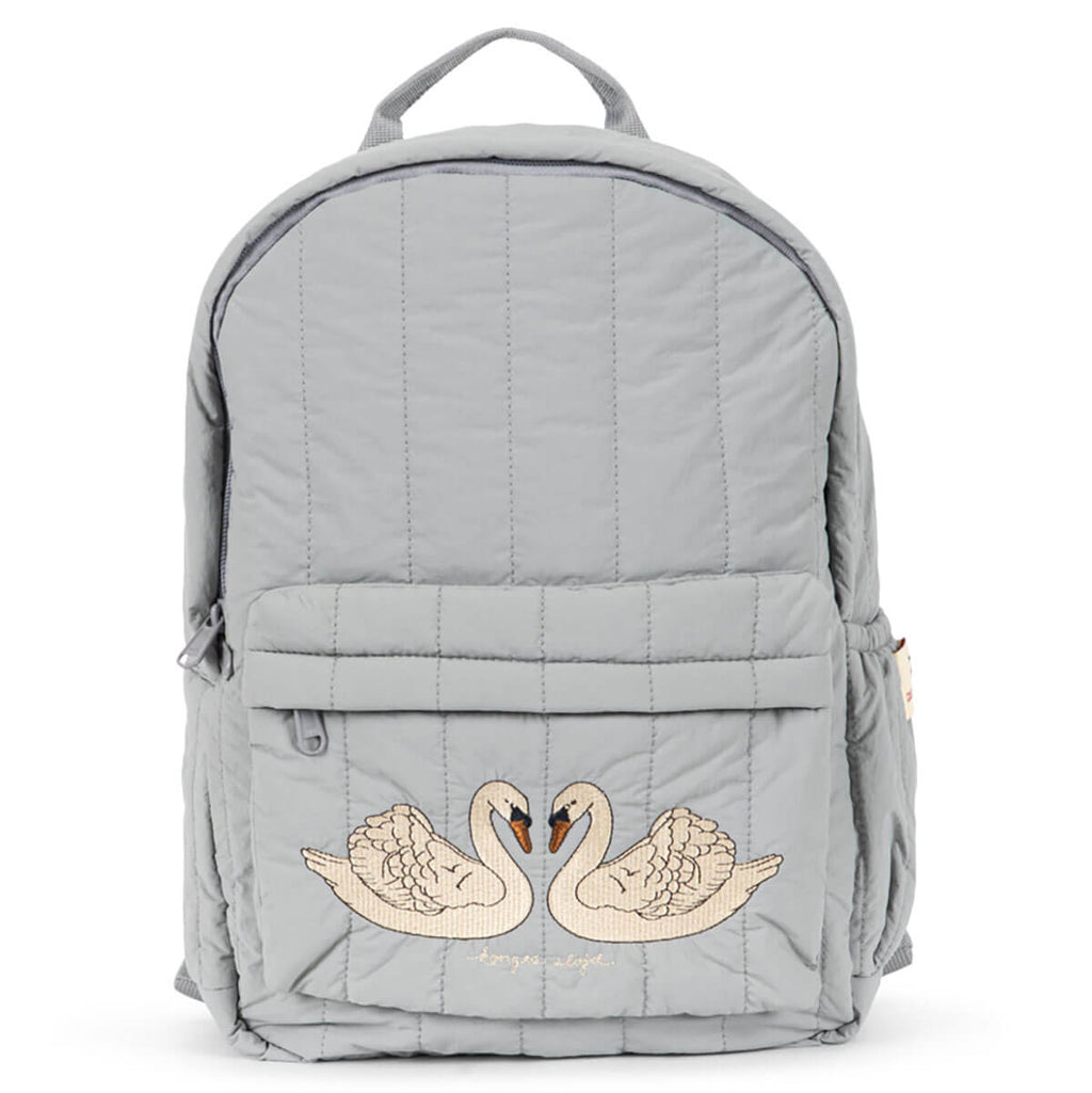 Sac à dos gris matelassé en nylon avec sangle de poitrine et poche latérale pour bouteille pour l'école et les activités de plein air des enfants