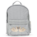 Sac à dos gris matelassé en nylon avec sangle de poitrine et poche latérale pour bouteille pour l'école et les activités de plein air des enfants