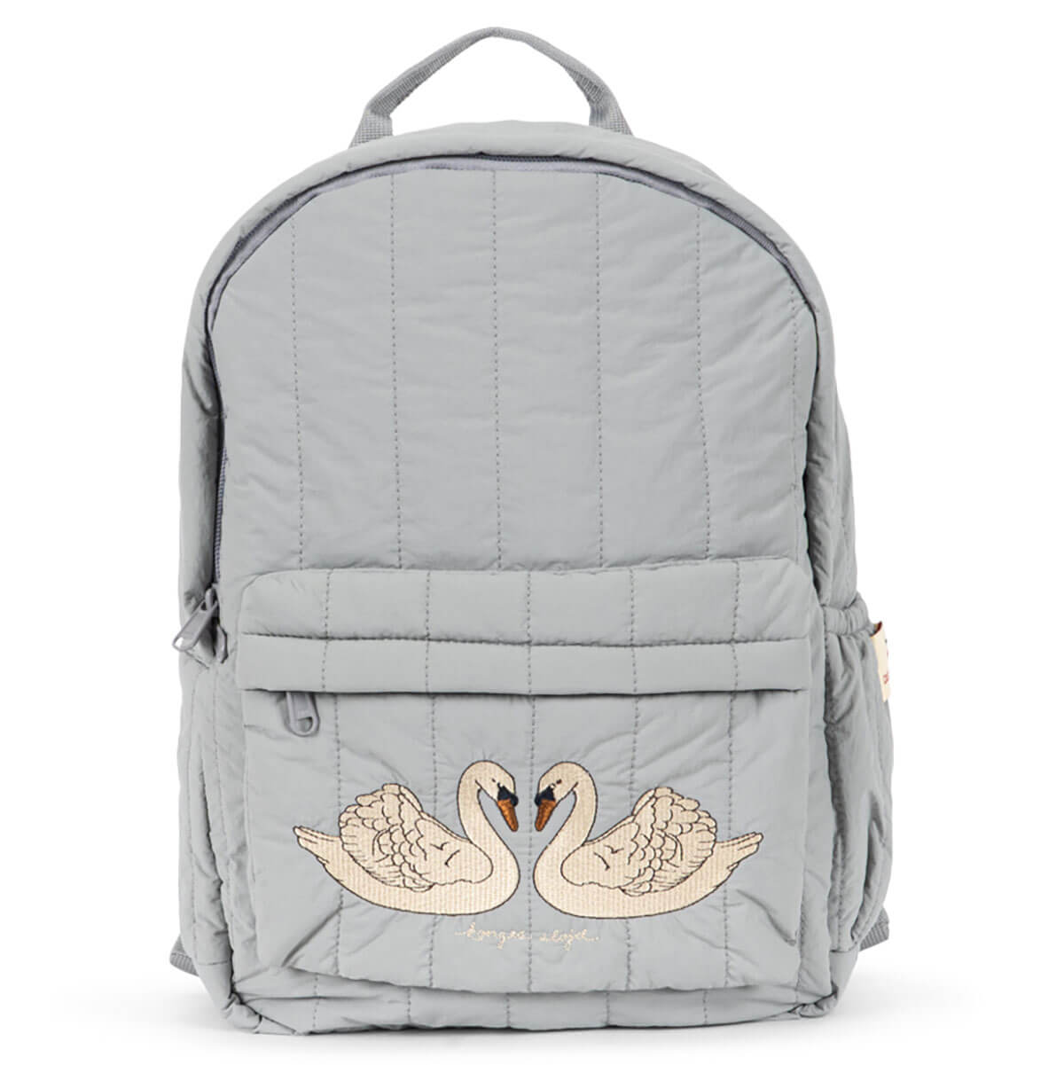 Sac à dos gris matelassé en nylon avec sangle de poitrine et poche latérale pour bouteille pour l'école et les activités de plein air des enfants