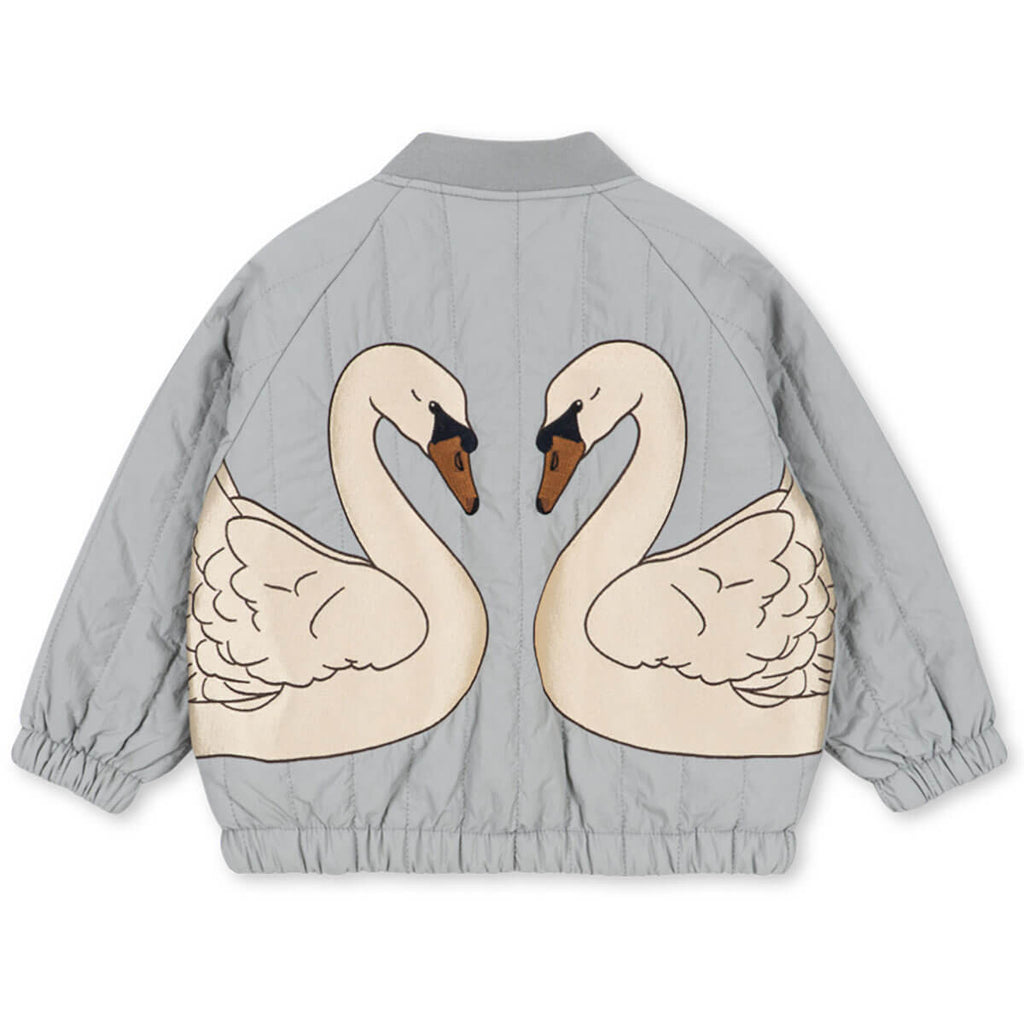 Blouson bomber en nylon gris clair à imprimé cygne avec rembourrage en polyester et fermeture zippée pour enfants