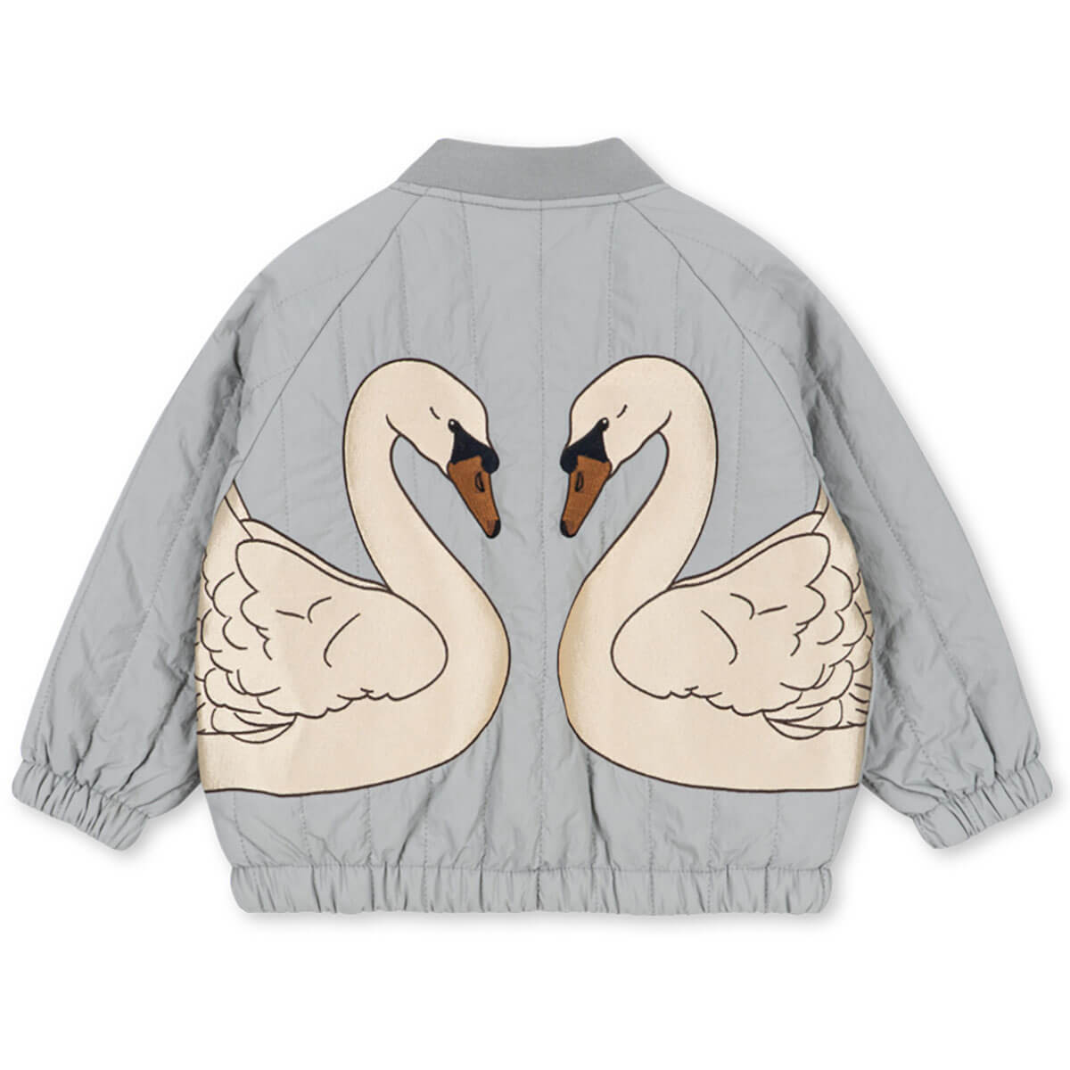 Blouson bomber en nylon gris clair à imprimé cygne avec rembourrage en polyester et fermeture zippée pour enfants