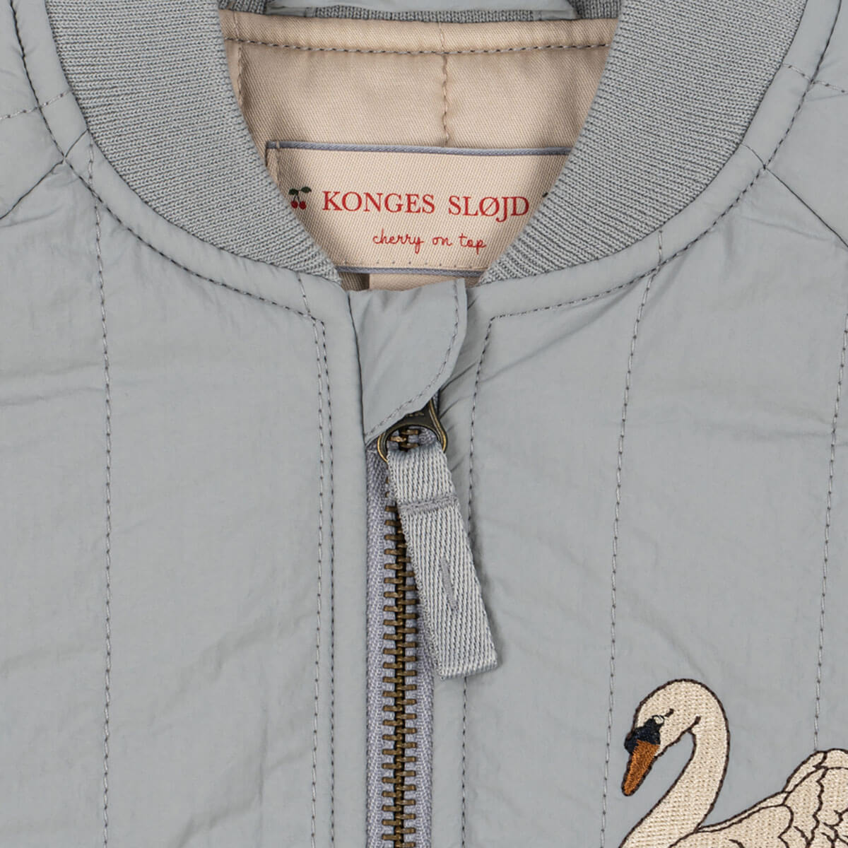 Blouson bomber en nylon gris clair à imprimé cygne avec rembourrage en polyester et fermeture zippée pour enfants