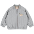 Blouson bomber en nylon gris clair à imprimé cygne avec rembourrage en polyester et fermeture zippée pour enfants