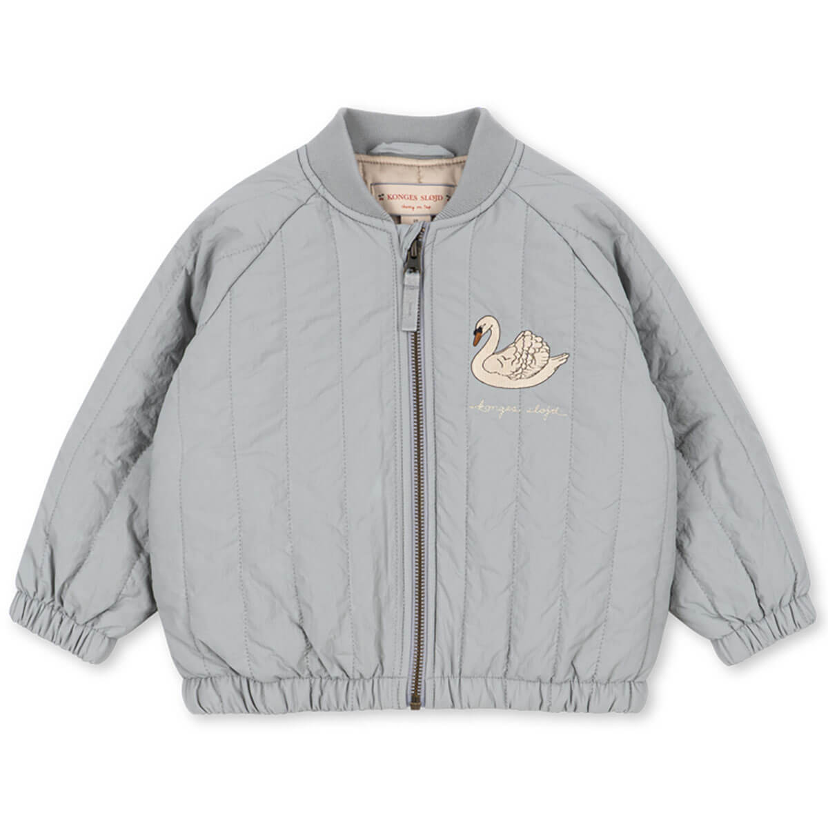 Blouson bomber en nylon gris clair à imprimé cygne avec rembourrage en polyester et fermeture zippée pour enfants