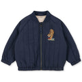 Blouson bomber enfant en nylon bleu marine imprimé tigre avec rembourrage en polyester et fermeture éclair