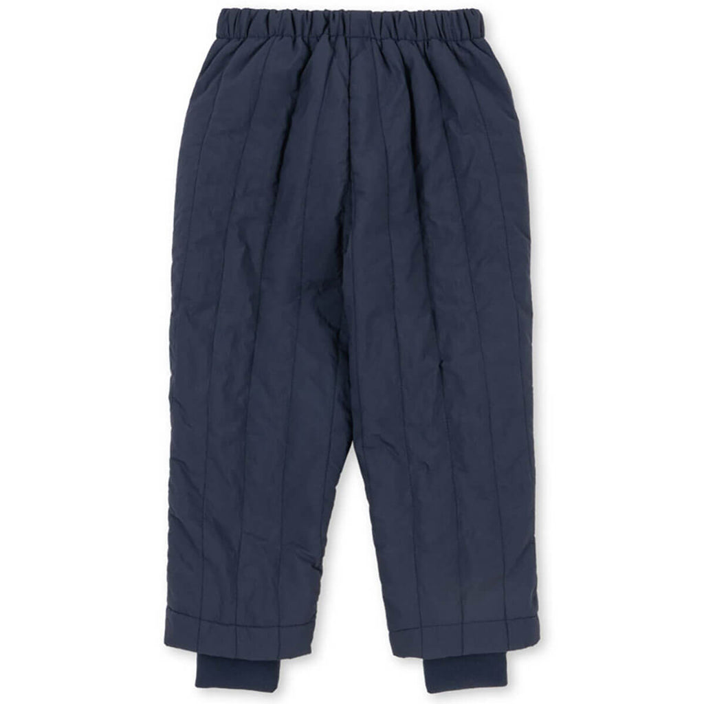 Pantalon matelassé en nylon marine foncé résistant au vent avec taille élastique et guêtres tempête pour enfants (vêtements d'extérieur)