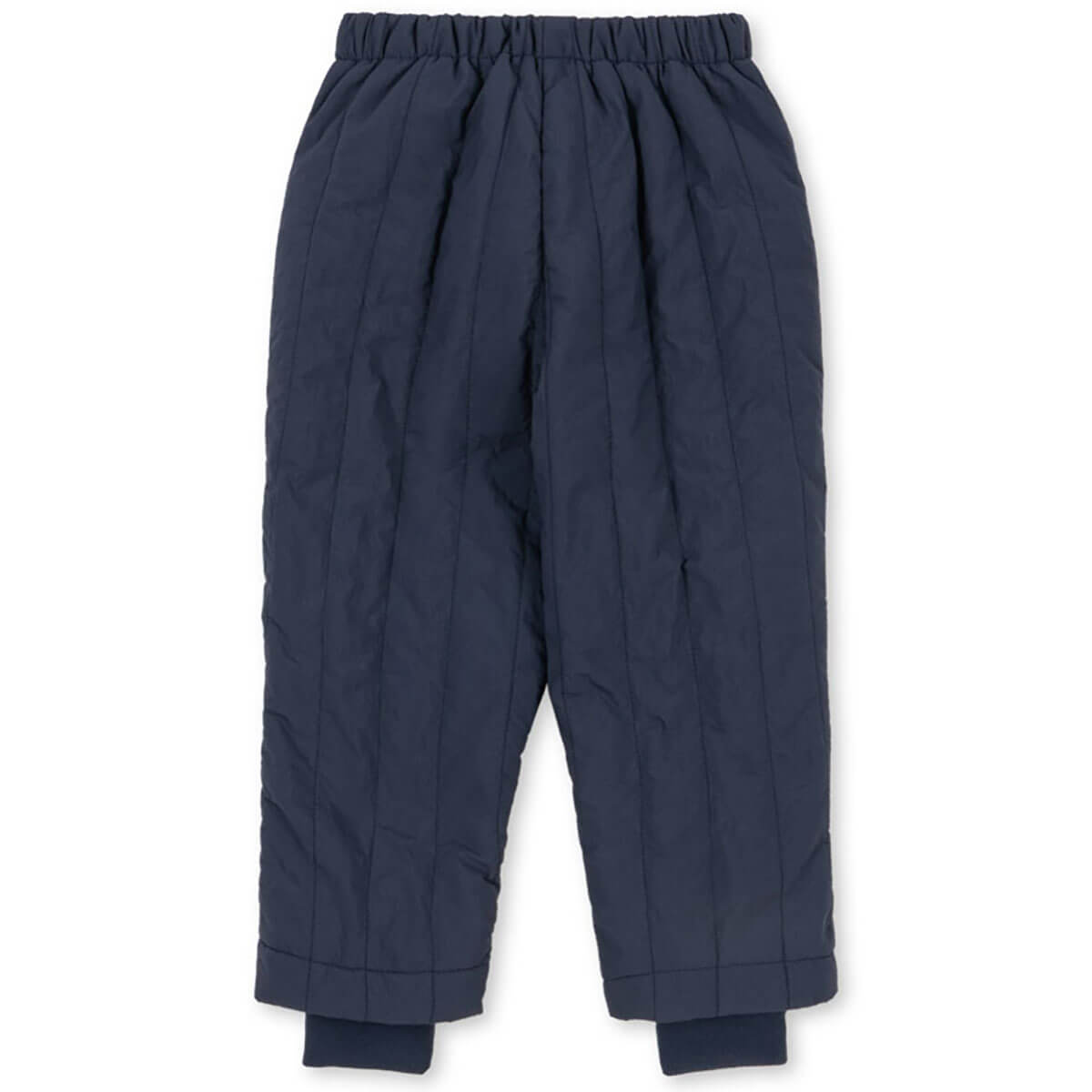 Pantalon matelassé en nylon marine foncé résistant au vent avec taille élastique et guêtres tempête pour enfants (vêtements d'extérieur)