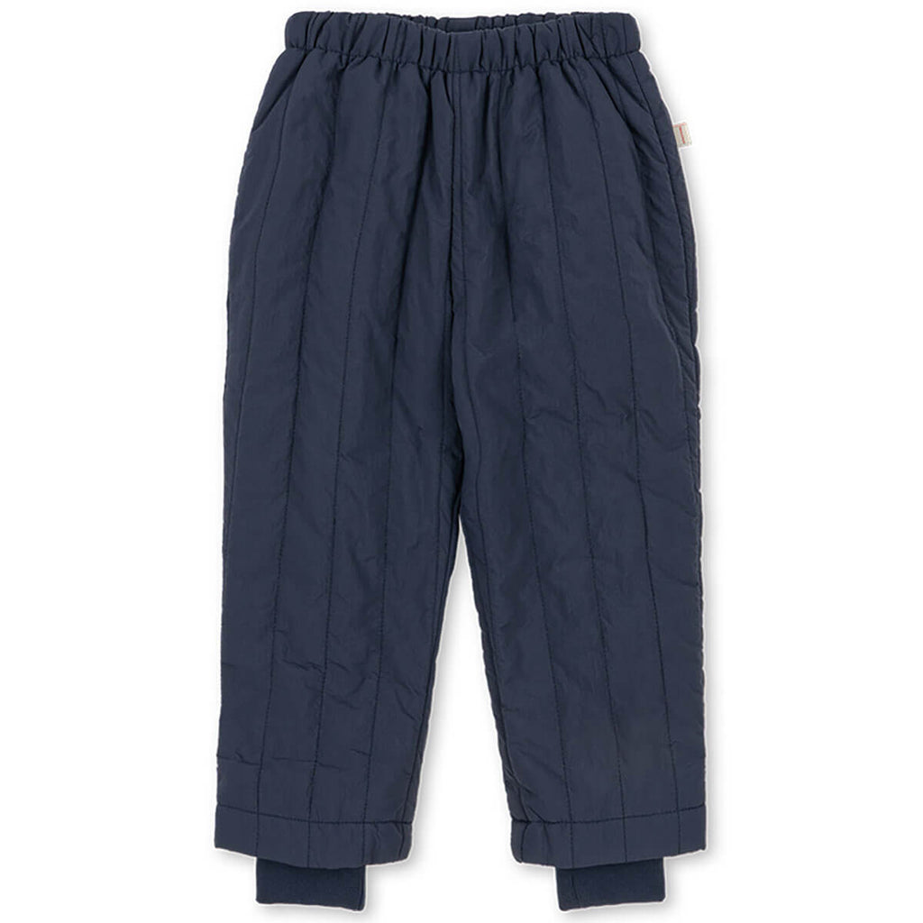 Pantalon matelassé en nylon marine foncé résistant au vent avec taille élastique et guêtres tempête pour enfants (vêtements d'extérieur)