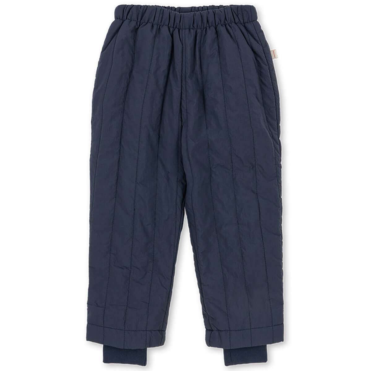 Pantalon matelassé en nylon marine foncé résistant au vent avec taille élastique et guêtres tempête pour enfants (vêtements d'extérieur)