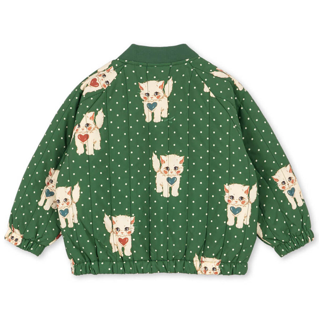 Blouson bomber en nylon imprimé à pois verts avec rembourrage en polyester et finition coupe-vent pour enfant