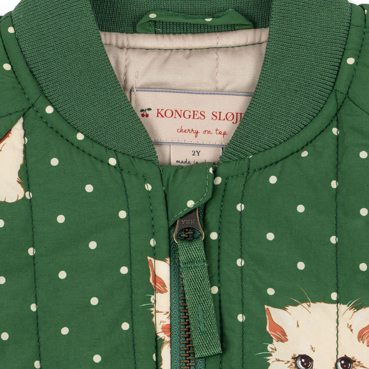 Blouson bomber en nylon imprimé à pois verts avec rembourrage en polyester et finition coupe-vent pour enfant