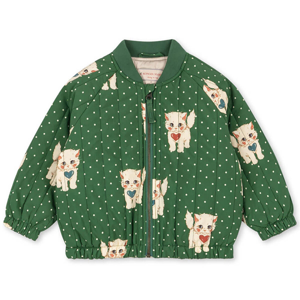 Blouson bomber en nylon imprimé à pois verts avec rembourrage en polyester et finition coupe-vent pour enfant