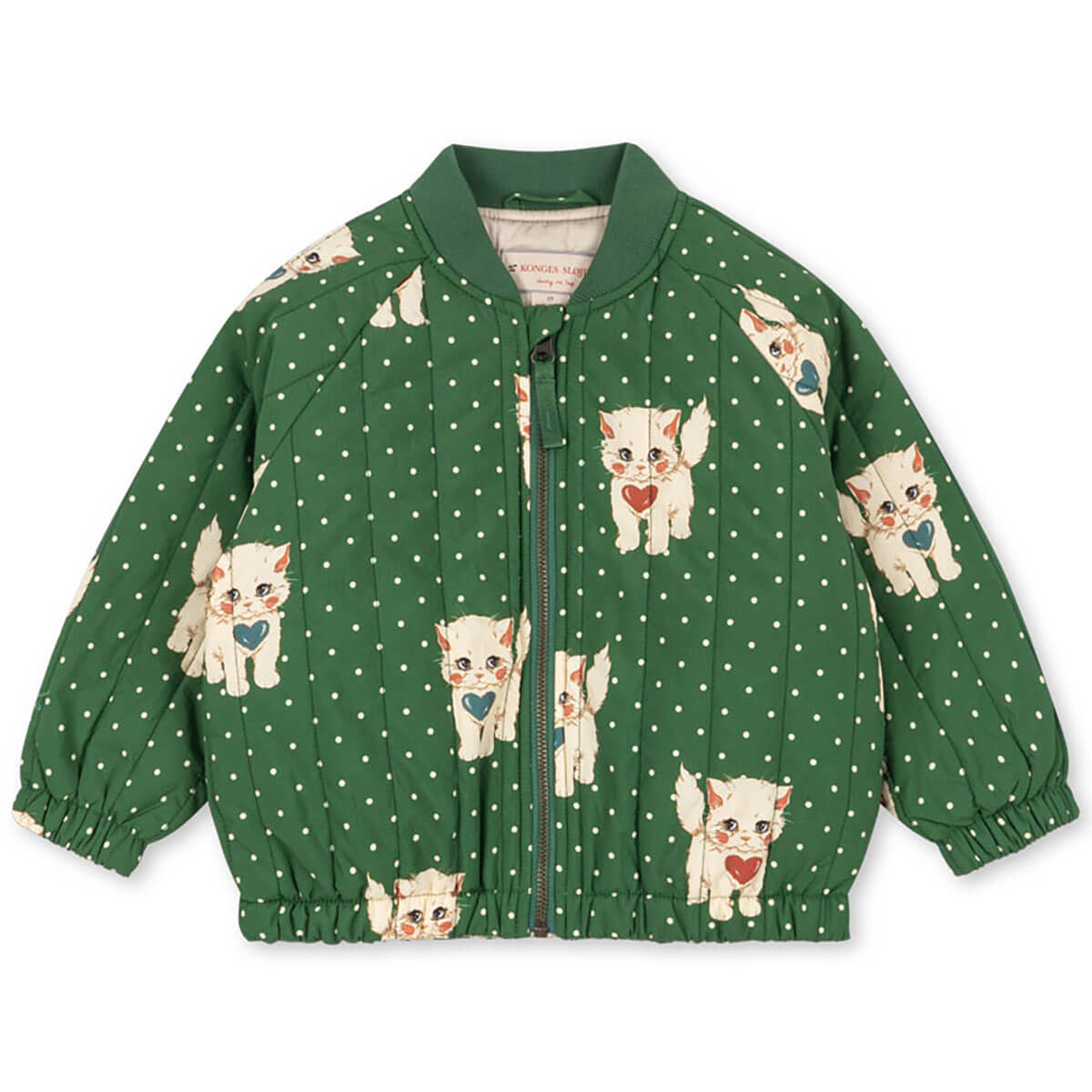 Blouson bomber en nylon imprimé à pois verts avec rembourrage en polyester et finition coupe-vent pour enfant