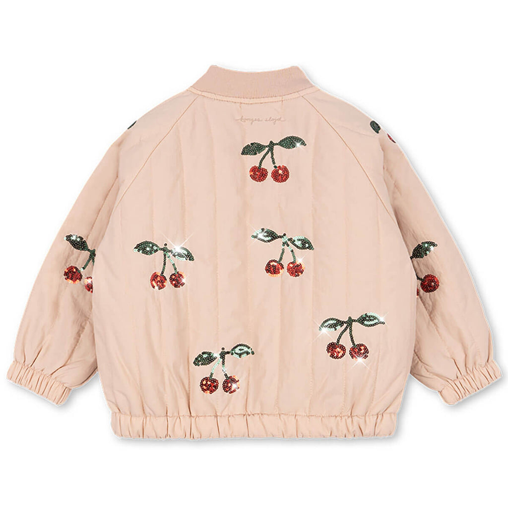Blouson aviateur en nylon rose à sequins au dos avec rembourrage en polyester et finition coupe-vent pour enfants