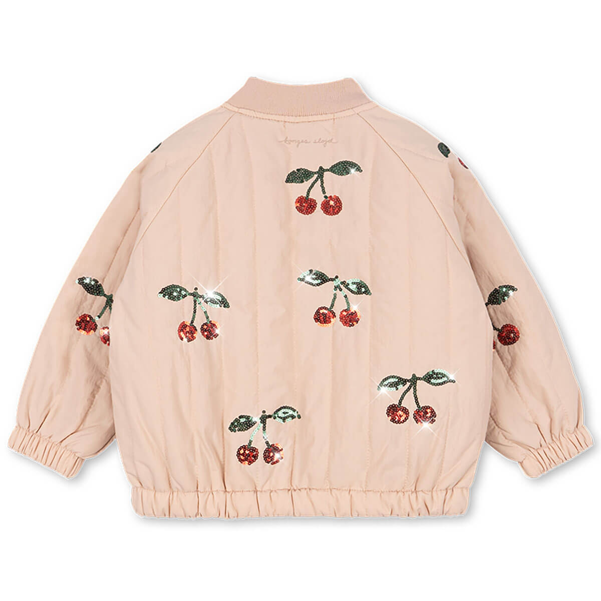 Blouson aviateur en nylon rose à sequins au dos avec rembourrage en polyester et finition coupe-vent pour enfants
