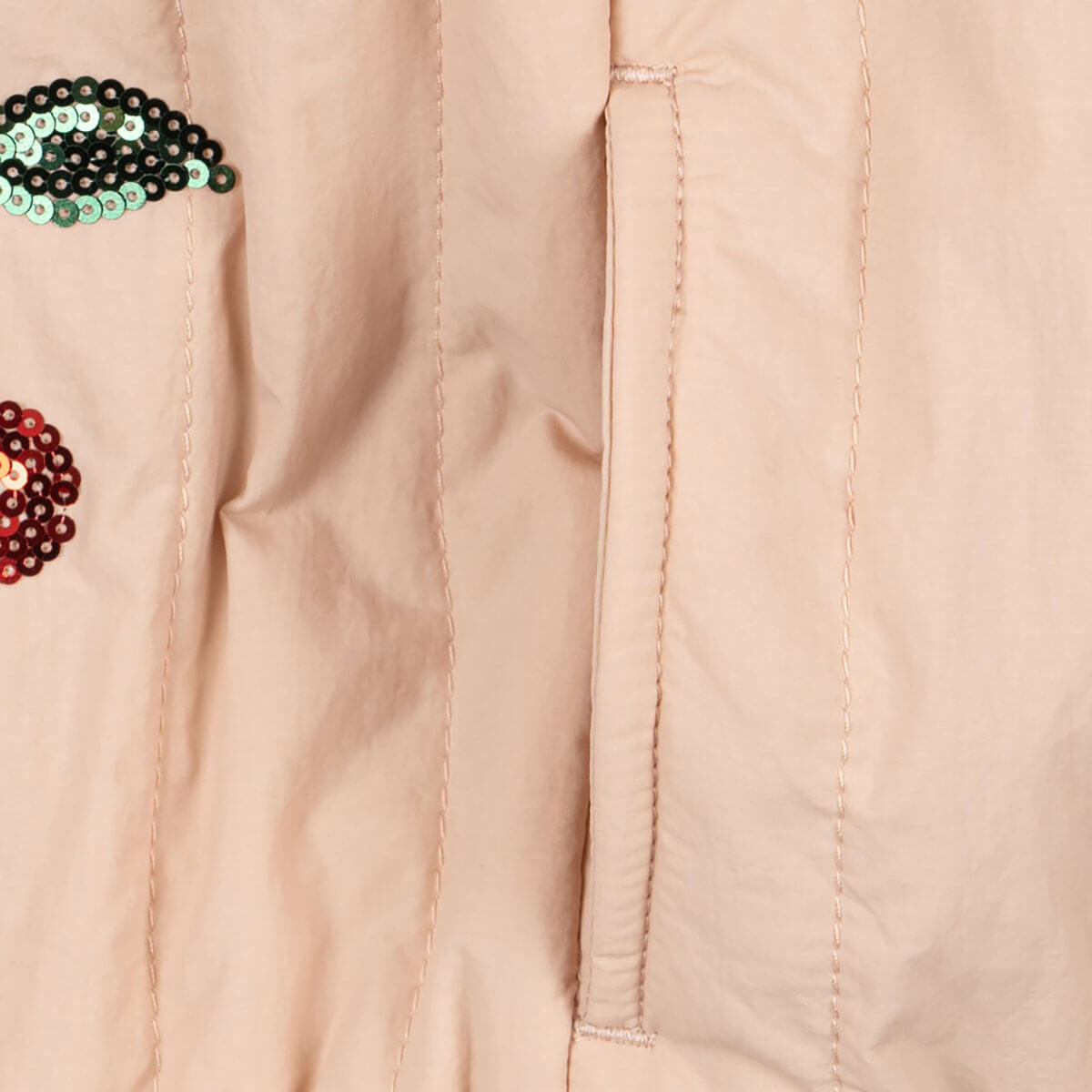 Blouson aviateur en nylon rose à sequins au dos avec rembourrage en polyester et finition coupe-vent pour enfants