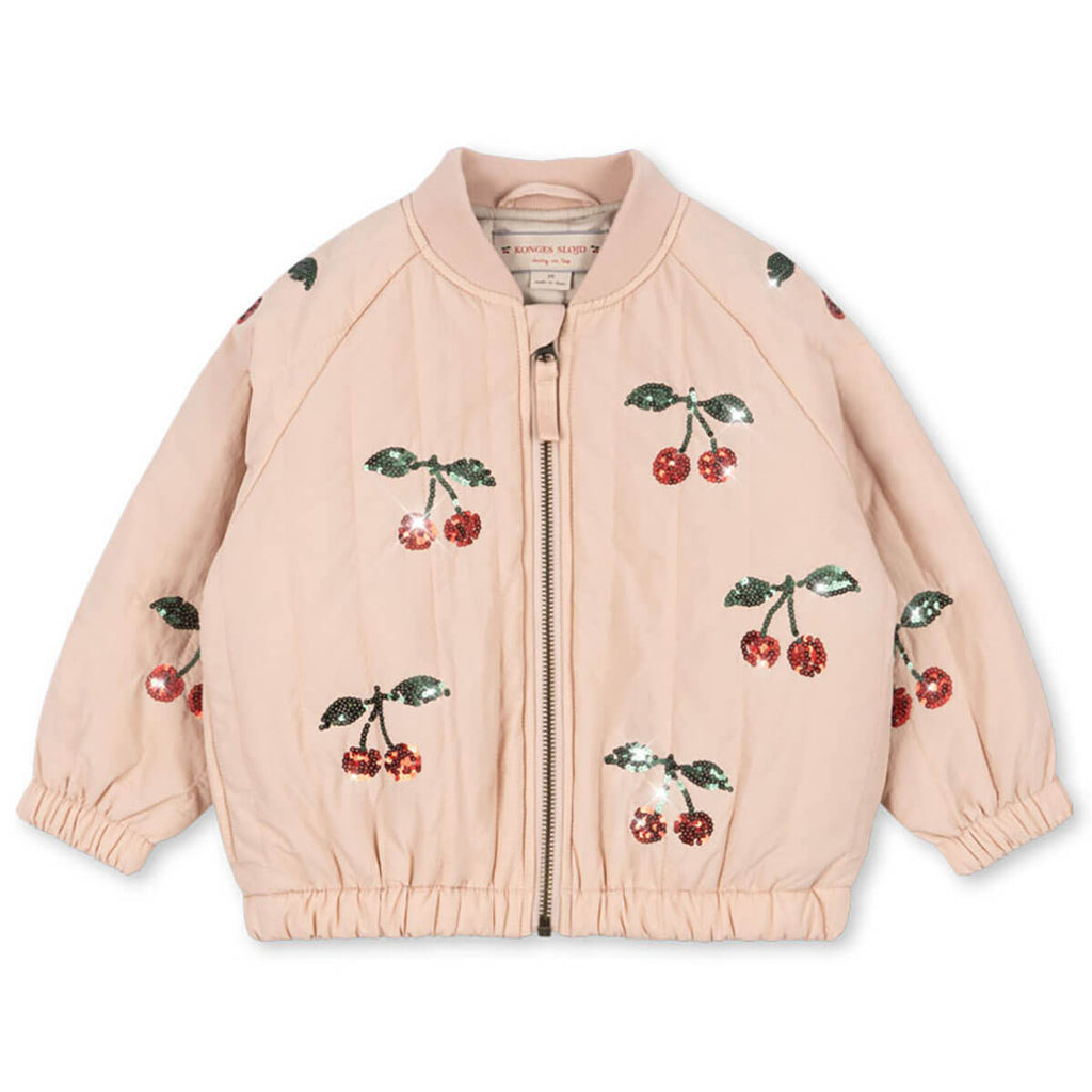 Blouson aviateur en nylon rose à sequins au dos avec rembourrage en polyester et finition coupe-vent pour enfants