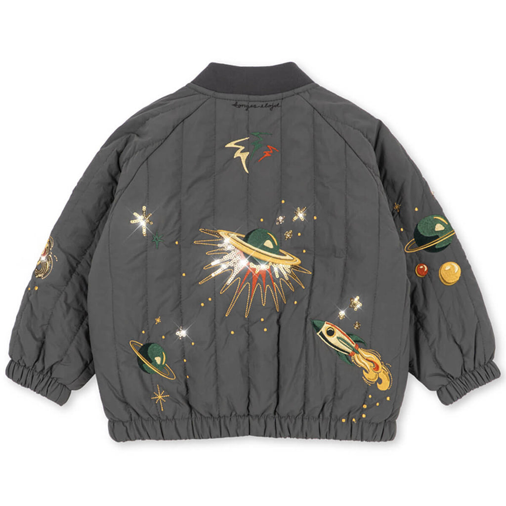 Blouson bomber en nylon gris foncé à dos sequin avec rembourrage en polyester et finition coupe-vent pour vêtements d'extérieur pour enfants