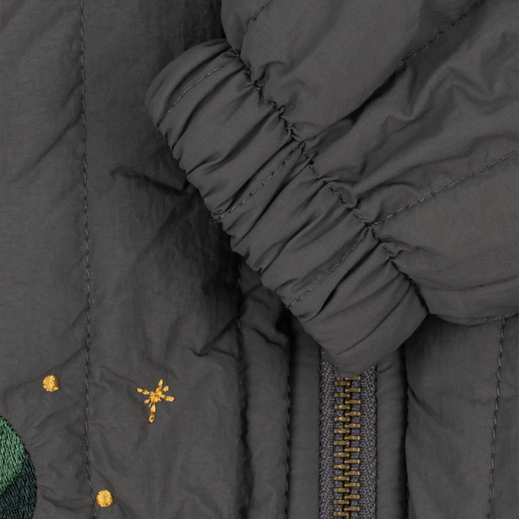 Blouson bomber en nylon gris foncé à dos sequin avec rembourrage en polyester et finition coupe-vent pour vêtements d'extérieur pour enfants