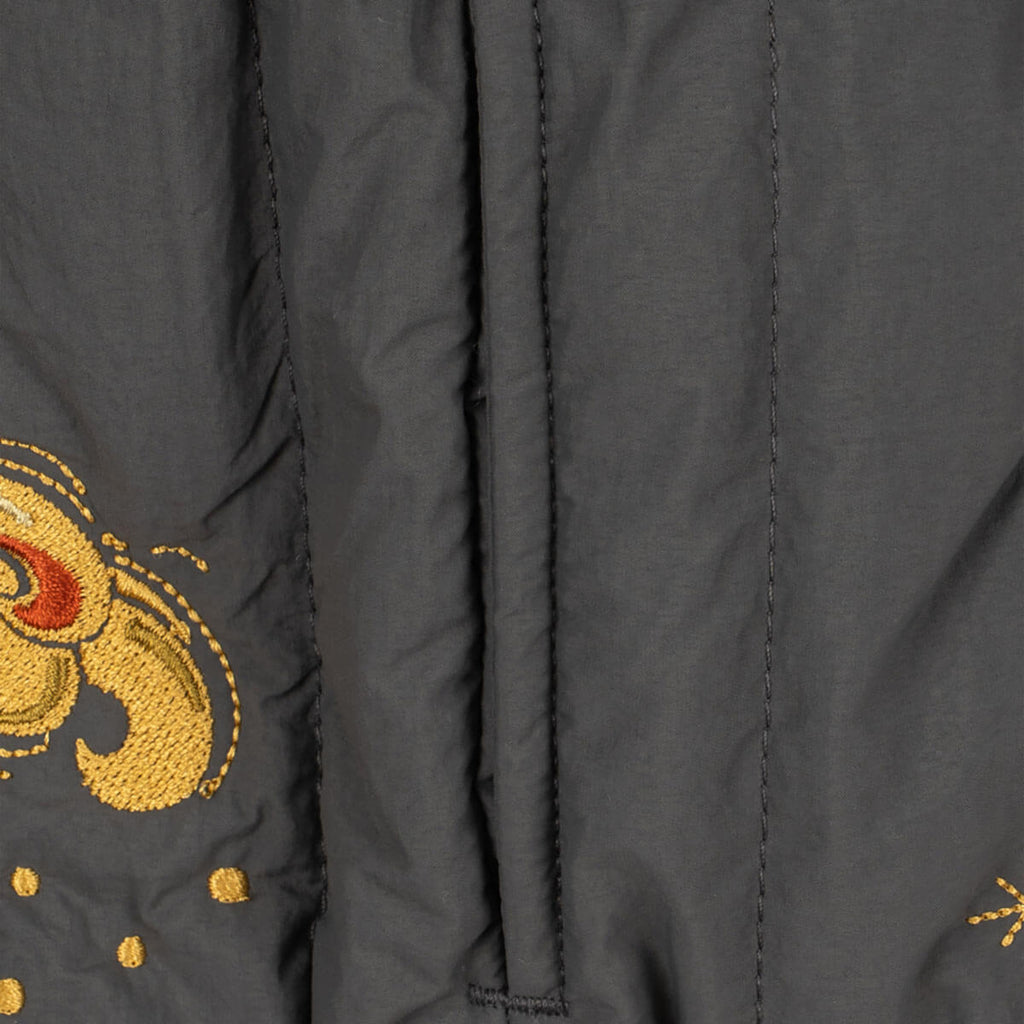 Blouson bomber en nylon gris foncé à dos sequin avec rembourrage en polyester et finition coupe-vent pour vêtements d'extérieur pour enfants