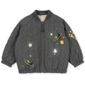 Blouson bomber en nylon gris foncé à dos sequin avec rembourrage en polyester et finition coupe-vent pour vêtements d'extérieur pour enfants