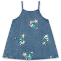 Robe salopette en jean de coton biologique brodée de sequins étoiles arc-en-ciel pour enfants, pour superposition et style quotidien