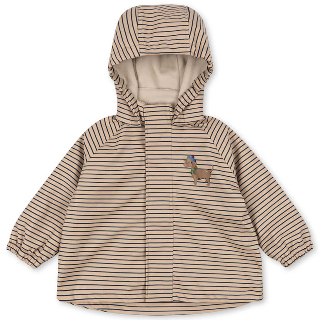 Veste de pluie en PU imperméable à rayures marines avec imprimé chien, capuche détachable et coutures thermosoudées pour le quotidien des enfants