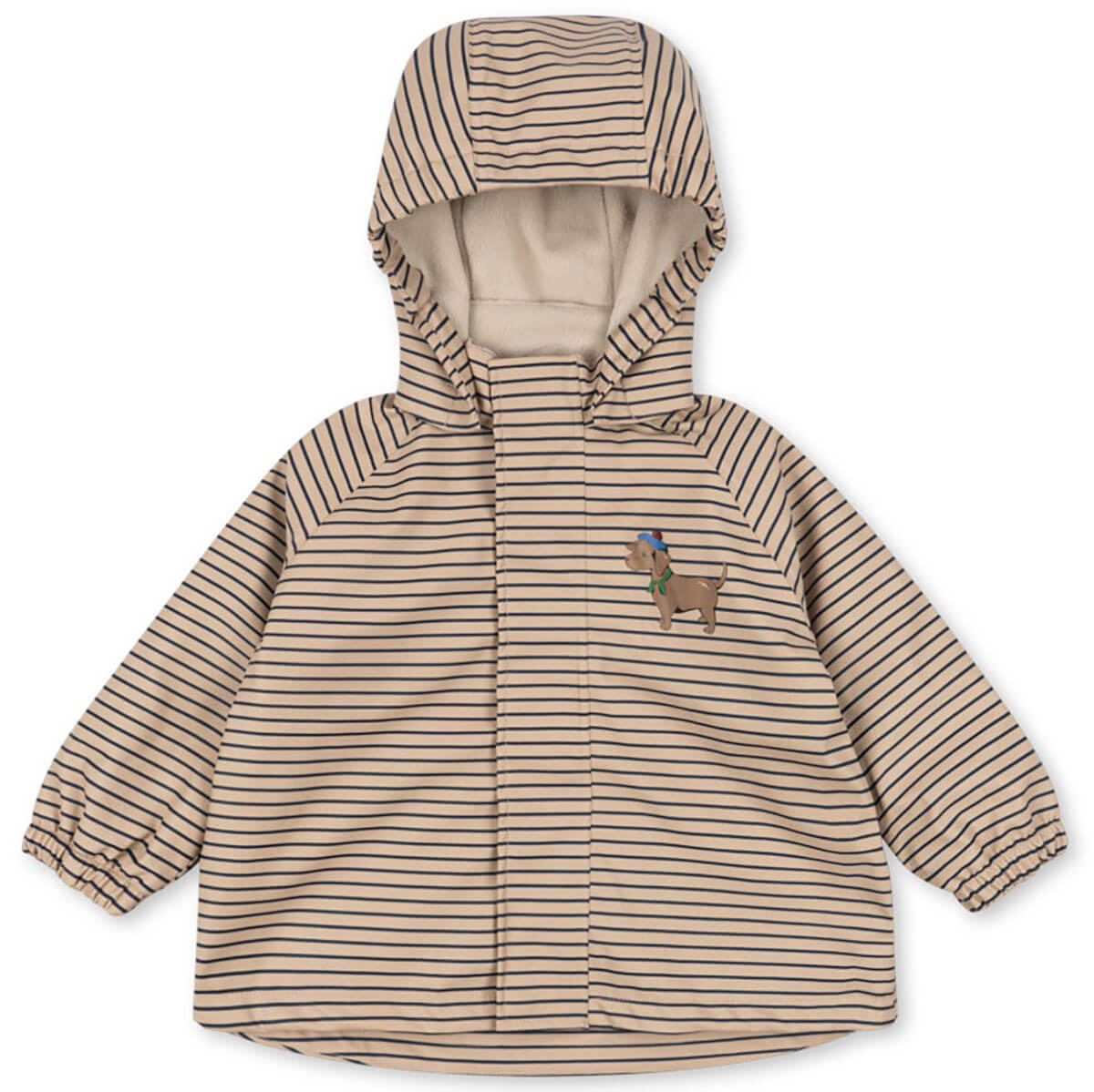 Veste de pluie en PU imperméable à rayures marines avec imprimé chien, capuche détachable et coutures thermosoudées pour le quotidien des enfants