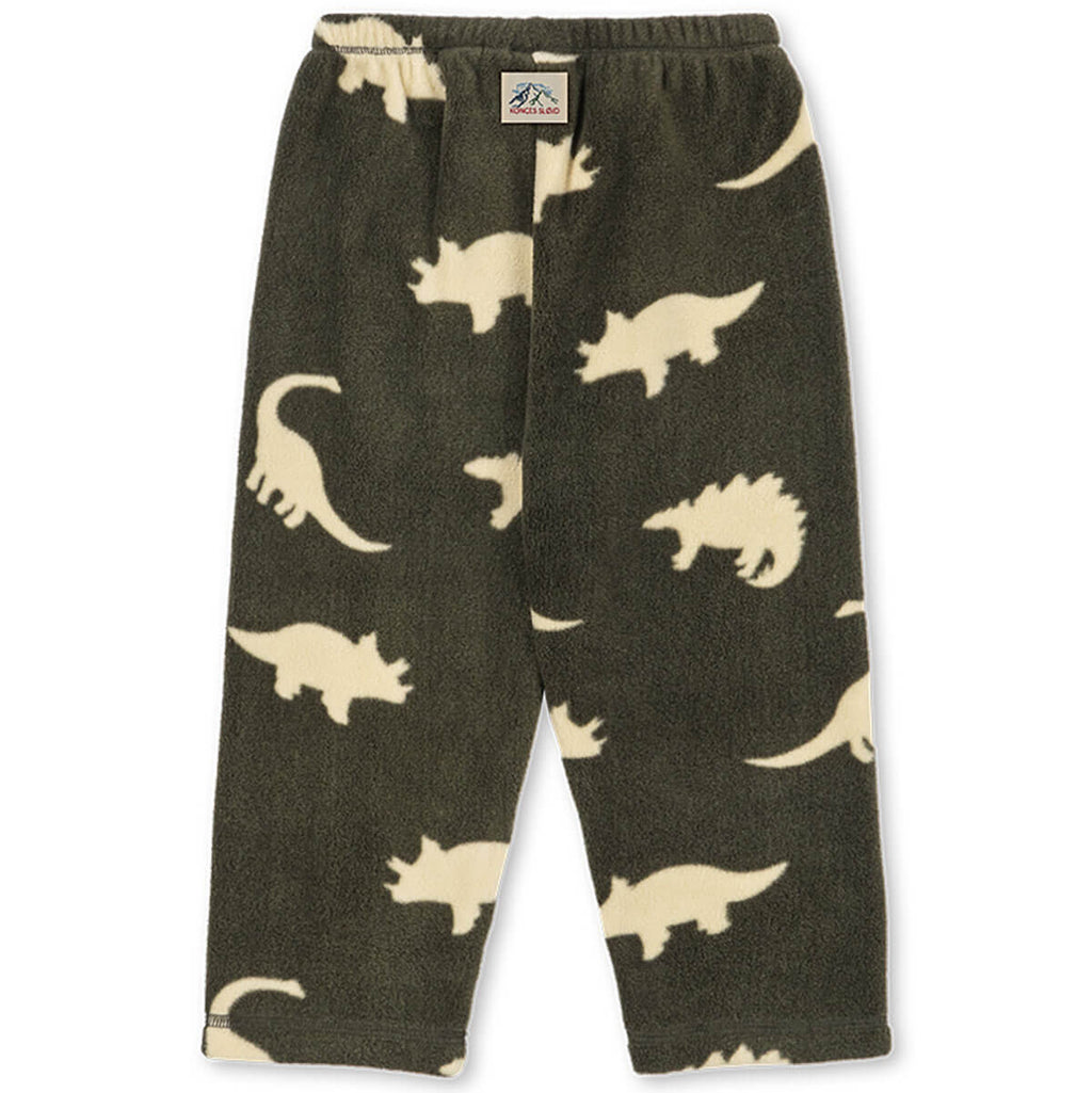 Pantalon en polaire recyclée à coupe droite, motif dinosaure vert, taille élastique pour enfant