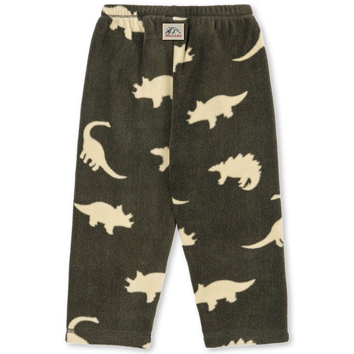 Pantalon en polaire recyclée à coupe droite, motif dinosaure vert, taille élastique pour enfant