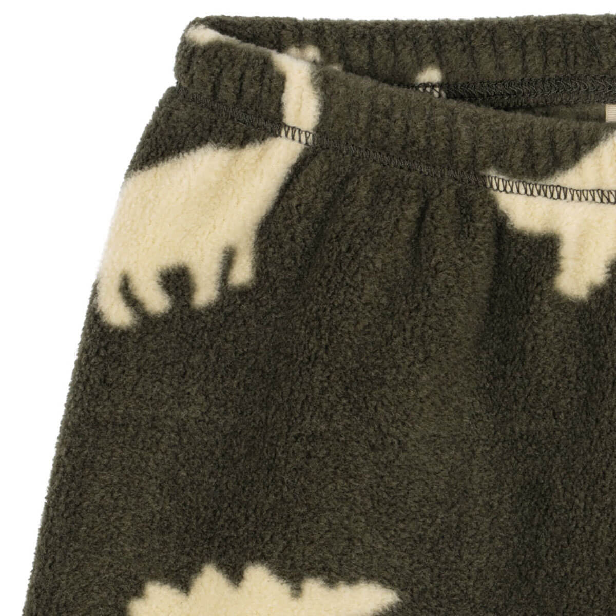Pantalon en polaire recyclée à coupe droite, motif dinosaure vert, taille élastique pour enfant